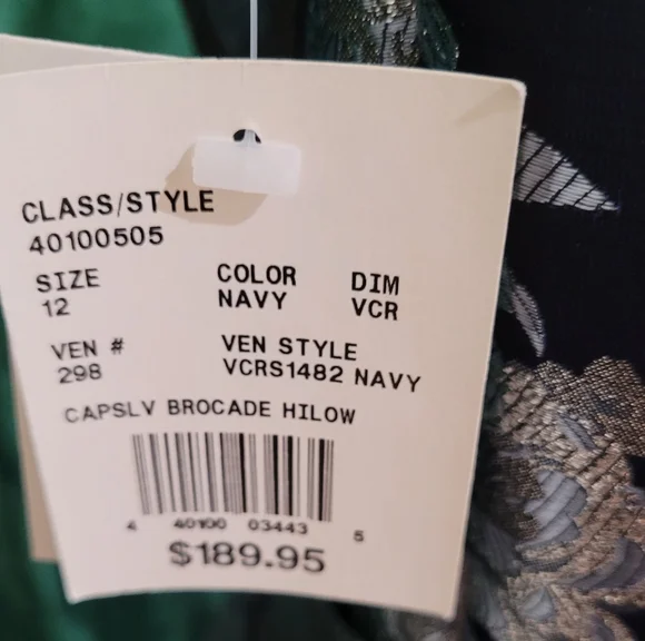 David's Bridal Navy and Silver Floral Fit-and-Flare Dress - Picture 7 of 7